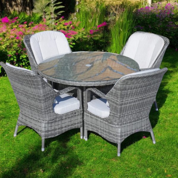 Five Piece Gray Round Glass Dining Set