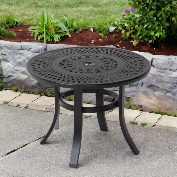 24" Black Rounded Metal Outdoor Bistro Table with Umbrella Hole